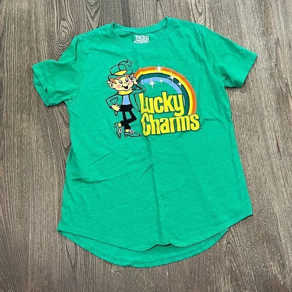 Lucky Charms Graphic T-Shirt Crew Neck Short Sleeve Lightweight Green Size Large